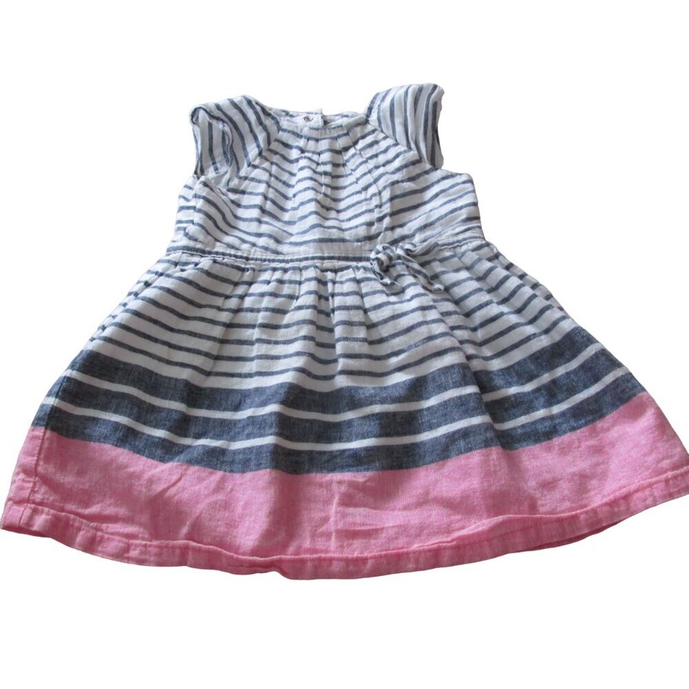 Carters Pullover Dress‎ Toddler Girls Size 12M Blue Striped Short Sleeve Lined